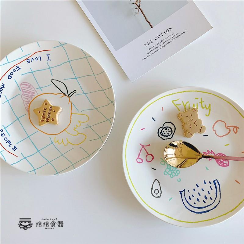 拾拾食器｜韓國手繪塗鴉盤◆陶瓷盤 餐盤 8吋 蛋糕盤 甜點盤 水果盤 花朵 櫻桃 現貨+預購 台灣-細節圖5