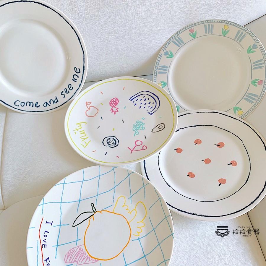 拾拾食器｜韓國手繪塗鴉盤◆陶瓷盤 餐盤 8吋 蛋糕盤 甜點盤 水果盤 花朵 櫻桃 現貨+預購 台灣-細節圖8