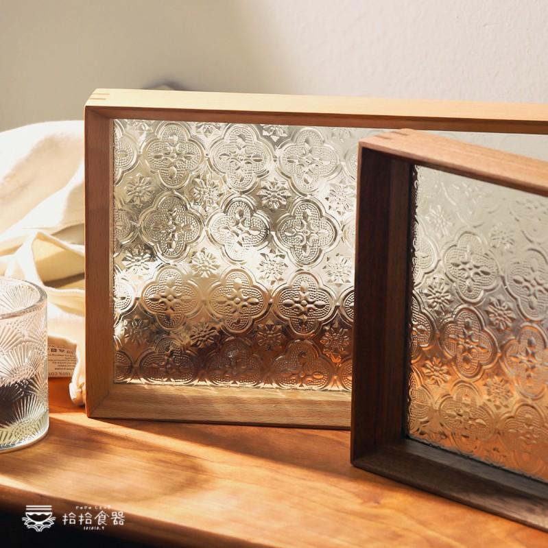 拾拾食器｜復古海棠花老式窗花托盤◆玻璃托盤 玻璃盤 收納盤 實木托盤 置物盤 日本 現貨+預購 台灣-細節圖2
