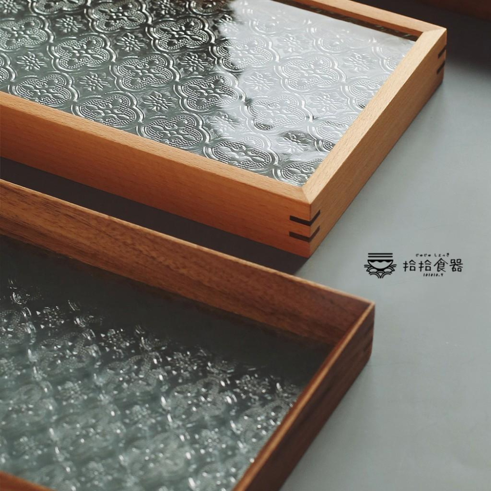 拾拾食器｜復古海棠花老式窗花托盤◆玻璃托盤 玻璃盤 收納盤 實木托盤 置物盤 日本 現貨+預購 台灣-細節圖8