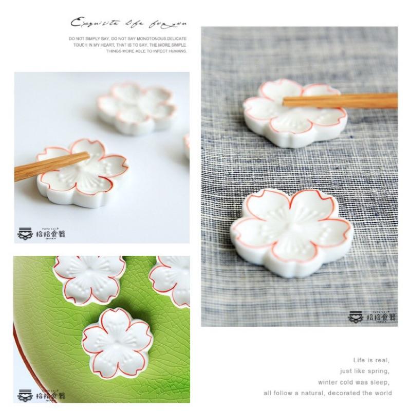 拾拾食器｜日式和風陶瓷素雅櫻花筷架◆手繪 陶瓷 筷架 筷托 造型筷架 手工筷架 日本 現貨+預購 台灣-細節圖6