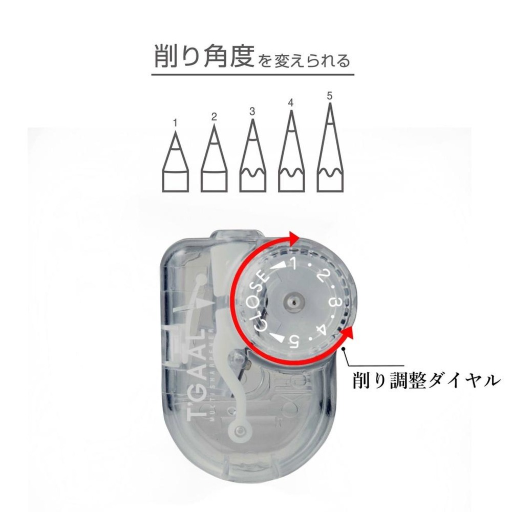 【筆倉】日本 KUTSUWA T＇GAAL 五段調整式 透明 削筆器 削鉛筆機-細節圖2