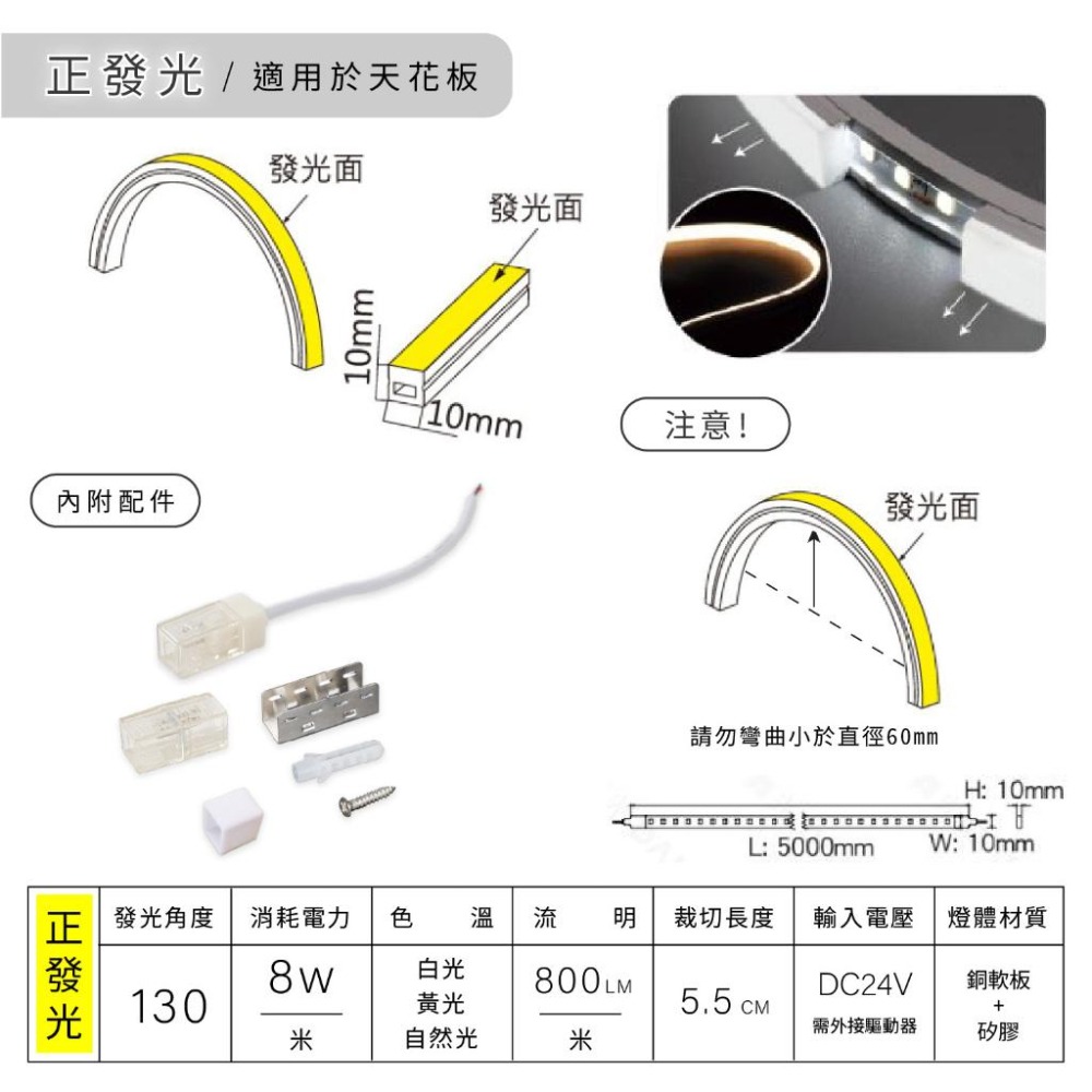 舞光 LED 柔性燈帶 24V 軟條燈 白光 黃光 自然光 5米 IP66 測發光 正發光 2835晶片 變壓器另購-細節圖3
