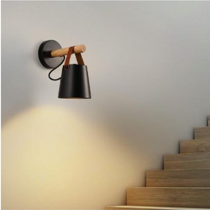 皮革提把壁燈 E27燈頭 附LED燈泡 簡約設計款 走廊 床頭燈 黑色 白色 台灣現貨-細節圖7