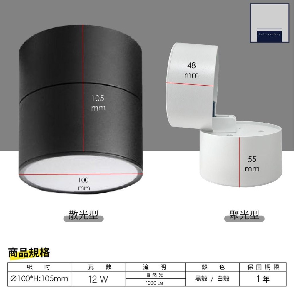 LED 筒型可調角吸頂燈 12瓦 黑殼 白殼 自然光 散光型 聚光型投射吸頂燈 玄關 走廊 美術展覽空間 大樂3C-細節圖2