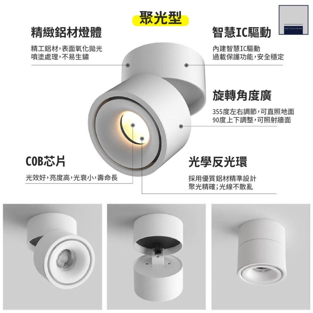 LED 筒型可調角吸頂燈 12瓦 黑殼 白殼 自然光 散光型 聚光型投射吸頂燈 玄關 走廊 美術展覽空間 大樂3C-細節圖4