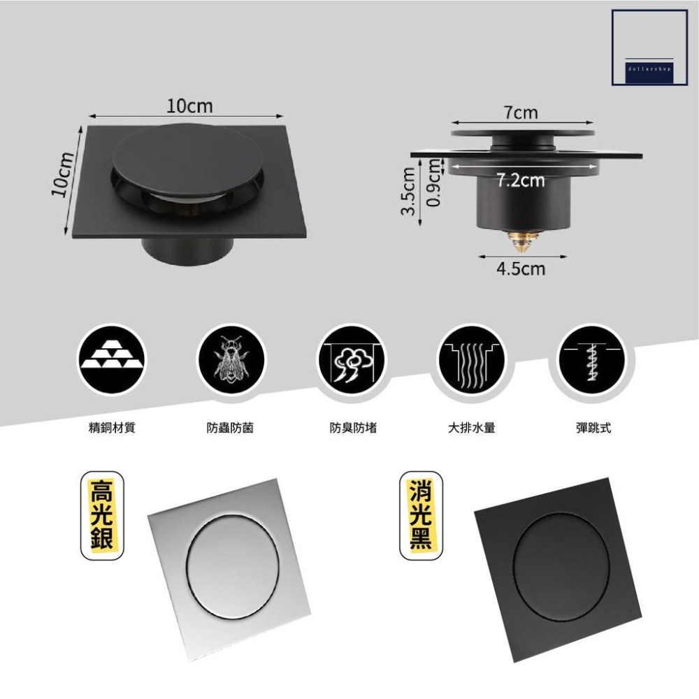 隔絕臭氣 浴室地漏蓋 防蟲防臭下水道地漏 排水孔蓋 洗衣機地漏蓋 防蟑 防蟲 10*10公分 國際通用-細節圖2