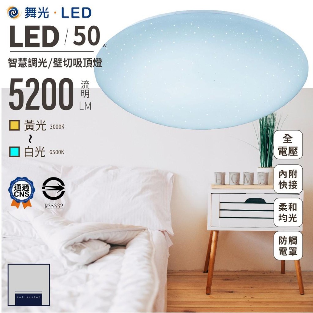 LED 50瓦 遙控壁切星空吸頂燈 智慧調光 28段調整 白光 黃光 自然光 客廳 臥室燈 台灣燈具大廠公司貨