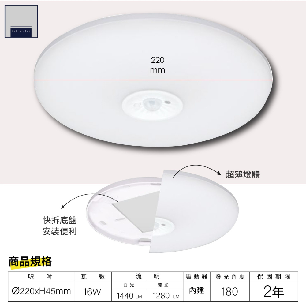 LED 雲朵感應吸頂燈 可調全天候 夜感應 超薄燈體 白光 黃光 2坪內 車庫 走廊 玄關適用 舞光 保固兩年 快速接頭-細節圖2