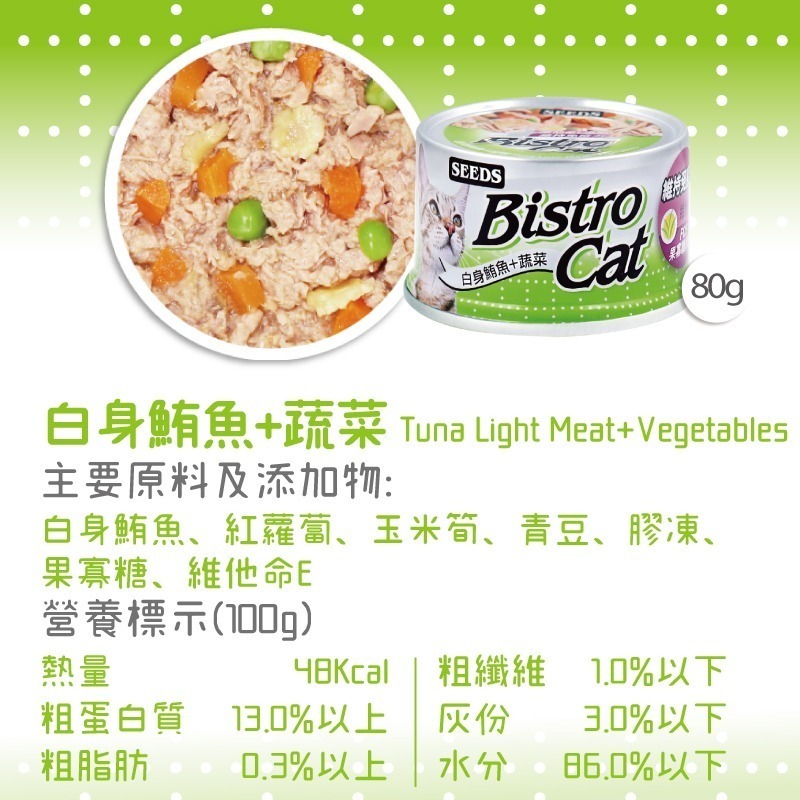箱購優惠｜惜時SEEDS｜Bistro特級銀貓罐｜80克 170克｜副食罐 機能貓罐 貓罐頭 惜時貓罐-規格圖4