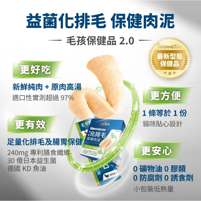 毛掌醫學｜保健肉泥6G*30入｜純魚油 故免疫 好情緒 化排毛 護關節 磷蝦魚油 益生菌｜犬貓適用-細節圖5