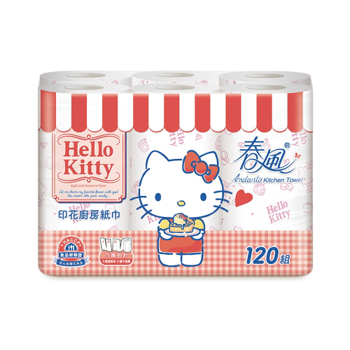 春風 Hello Kitty 甜蜜系印花廚房紙巾 120張x6捲x2串