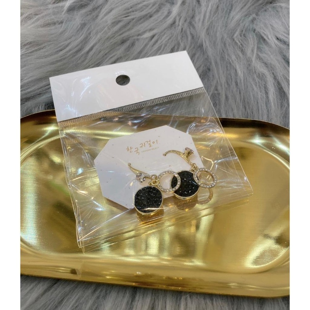 ⚫韓國東大門幾何圓形黑鑽耳環⚫-細節圖2