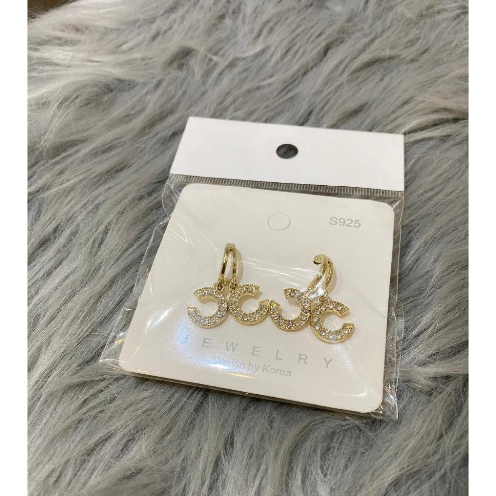 🔱精品氣質優雅小香雙C金色微鑲鑽C型耳環🔱-細節圖2