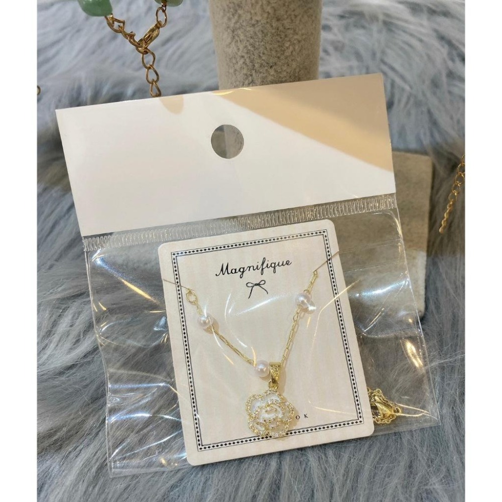 🌹韓國白玫瑰花朵珍珠法式金邊百搭項鍊🌹-細節圖2