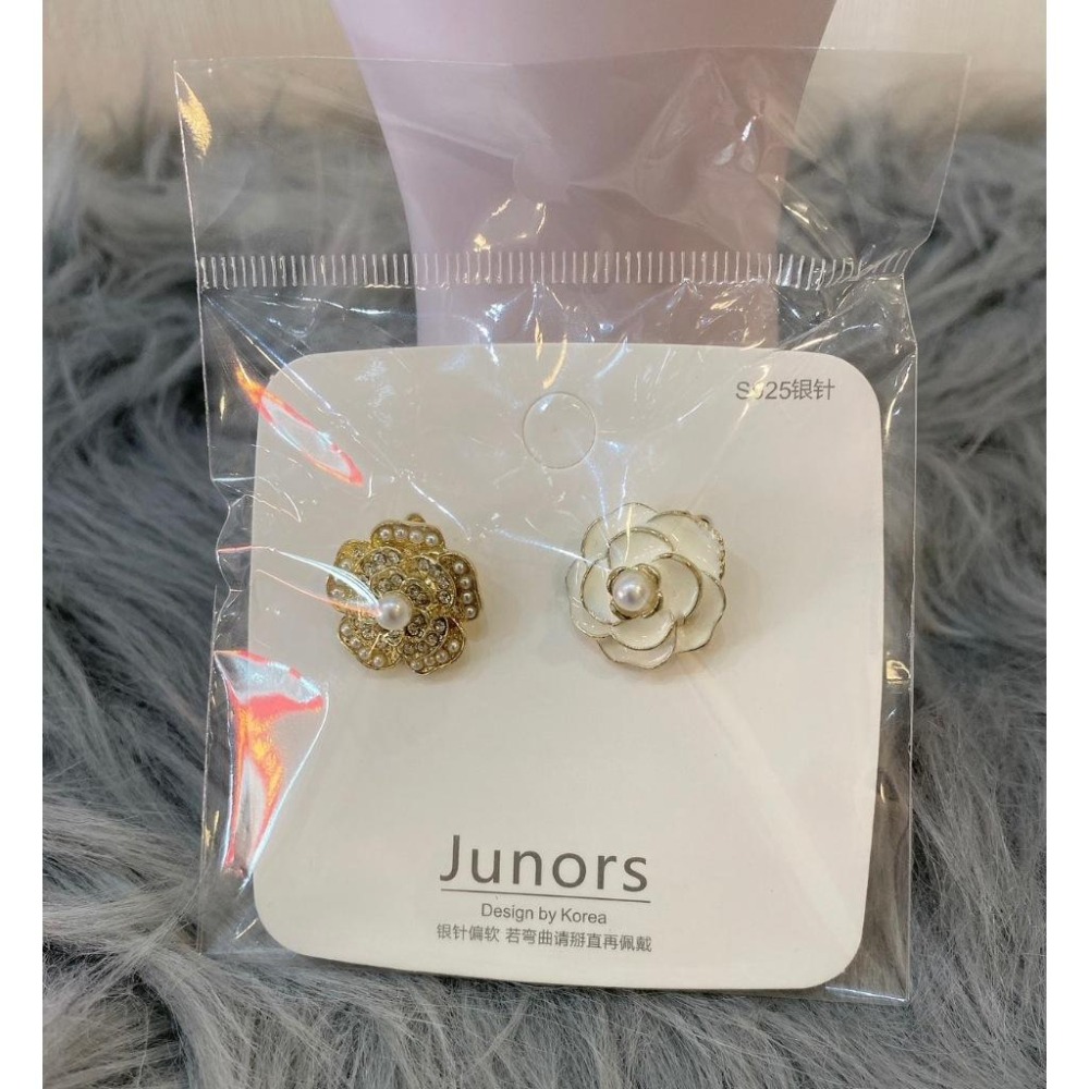 💐正韓新款小香復古風山茶花珍珠帶鑽耳環💐-細節圖2