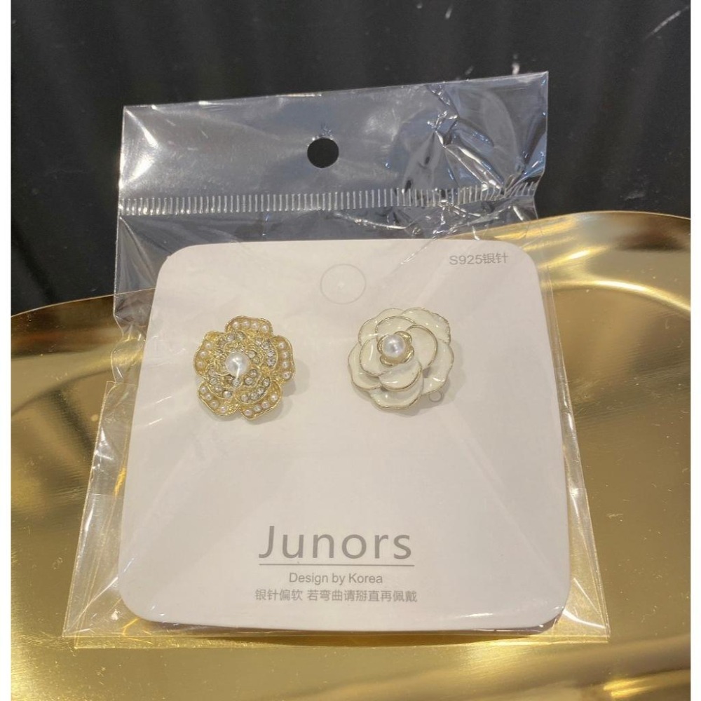 💐正韓新款小香復古風山茶花珍珠帶鑽耳環💐-細節圖3