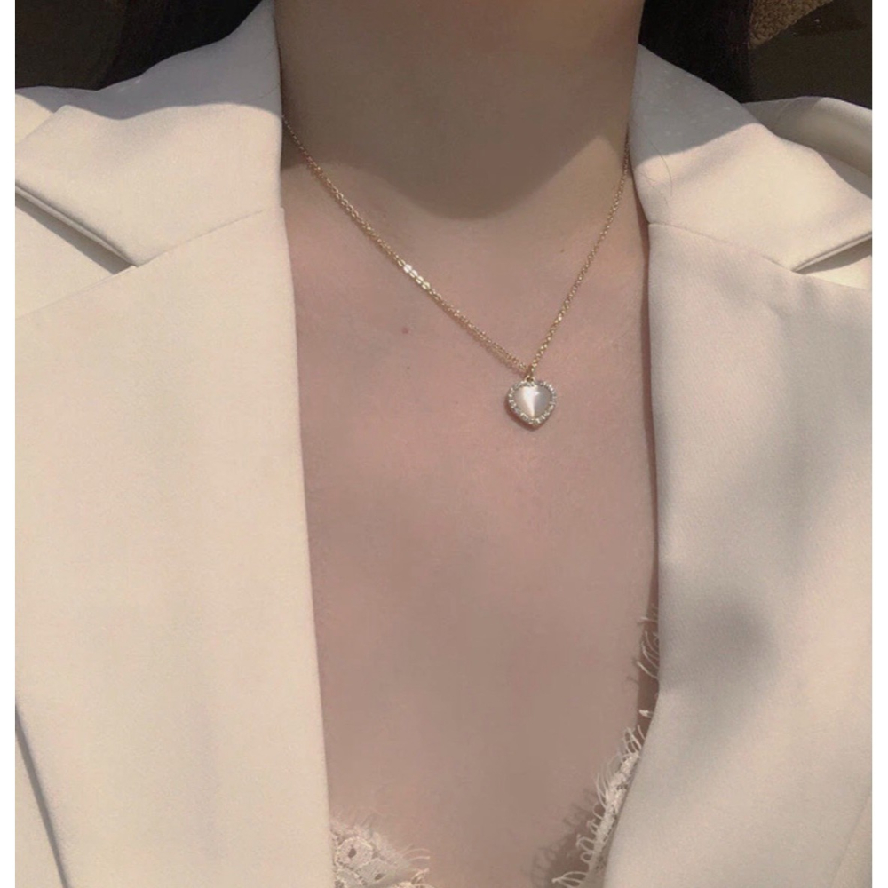 SR.精品金色愛心貓眼石鑲鑽項鍊-細節圖4