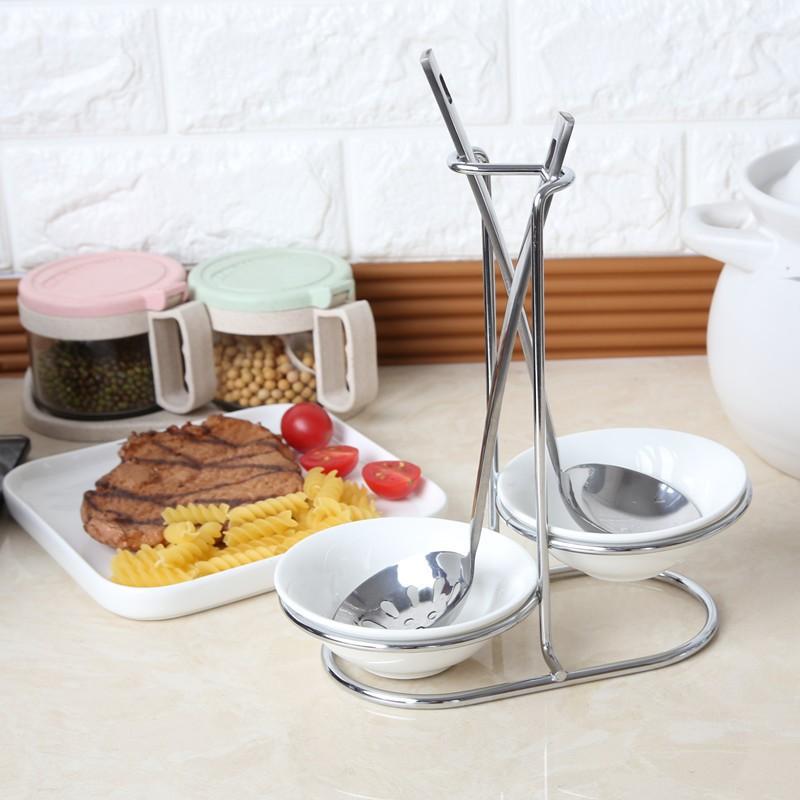 【Kiyodo】不鏽鋼雙格湯杓架-陶瓷-細節圖3