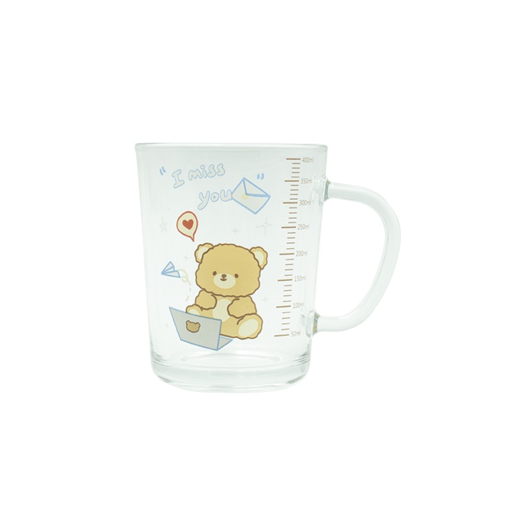 【Kiyodo】萌園玻璃馬克杯400ml(Q熊/萌兔/熊Bear)-規格圖1