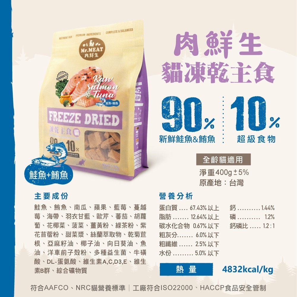 Mr.MEAT 肉鮮生 貓凍乾主食400g (凍乾鮮食、貓主食、冷凍乾燥) 鮪魚 雞肉 貓 凍乾-細節圖3