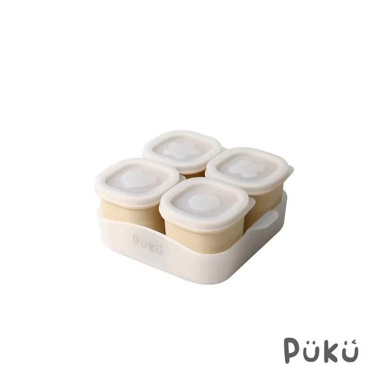 台灣 PUKU 藍色企鵝 午茶甜果醬矽膠副食品儲存盒4入(含托盤)(三色)P14351-規格圖4