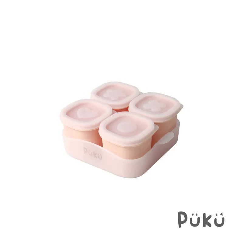 台灣 PUKU 藍色企鵝 午茶甜果醬矽膠副食品儲存盒4入(含托盤)(三色)P14351-規格圖4