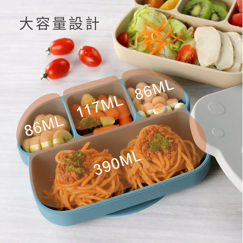 PUKU藍色企鵝 鉑金矽膠附蓋吸盤分隔餐盤-(三色)P14342-細節圖5