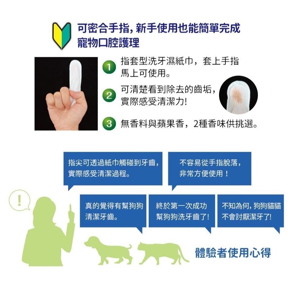日本獅王親親齒垢清潔紙巾-指套型(無香味/蘋果香) 12入 寵物用 清潔紙巾-細節圖3