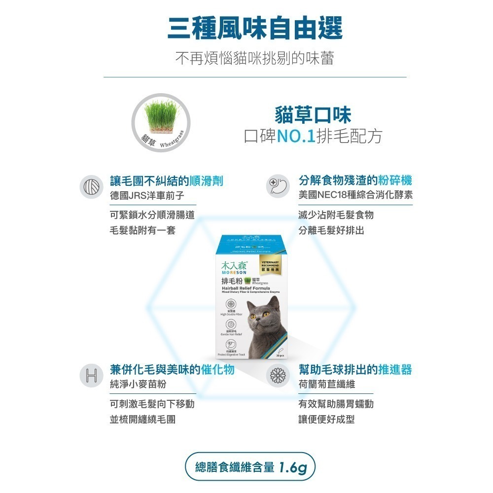 木入森 貓咪排毛粉30包/盒(貓草/起司/鮮蝦 比化毛膏更好的選擇 專利纖維與酵素)-細節圖6