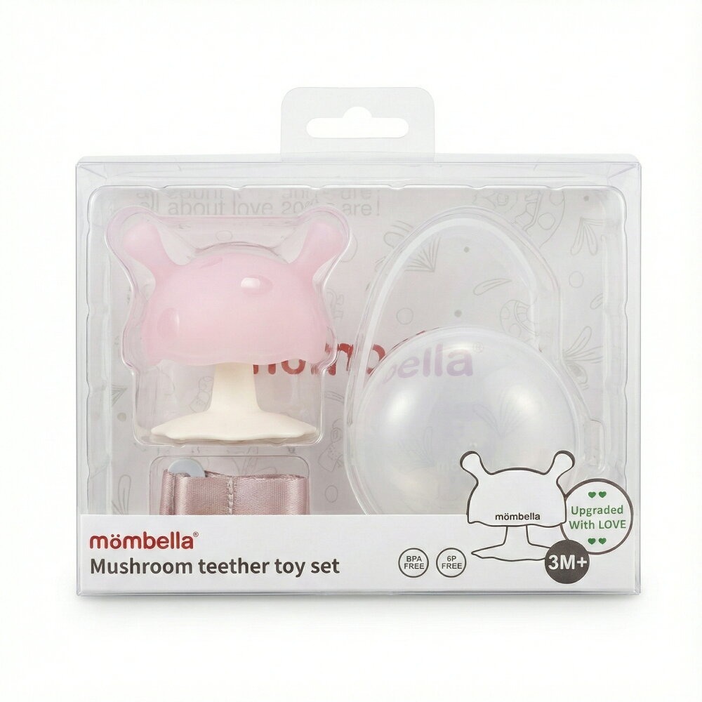 Mombella 啾比小蘑菇固齒器隨身套組(檸檬黃/櫻花粉)-規格圖1