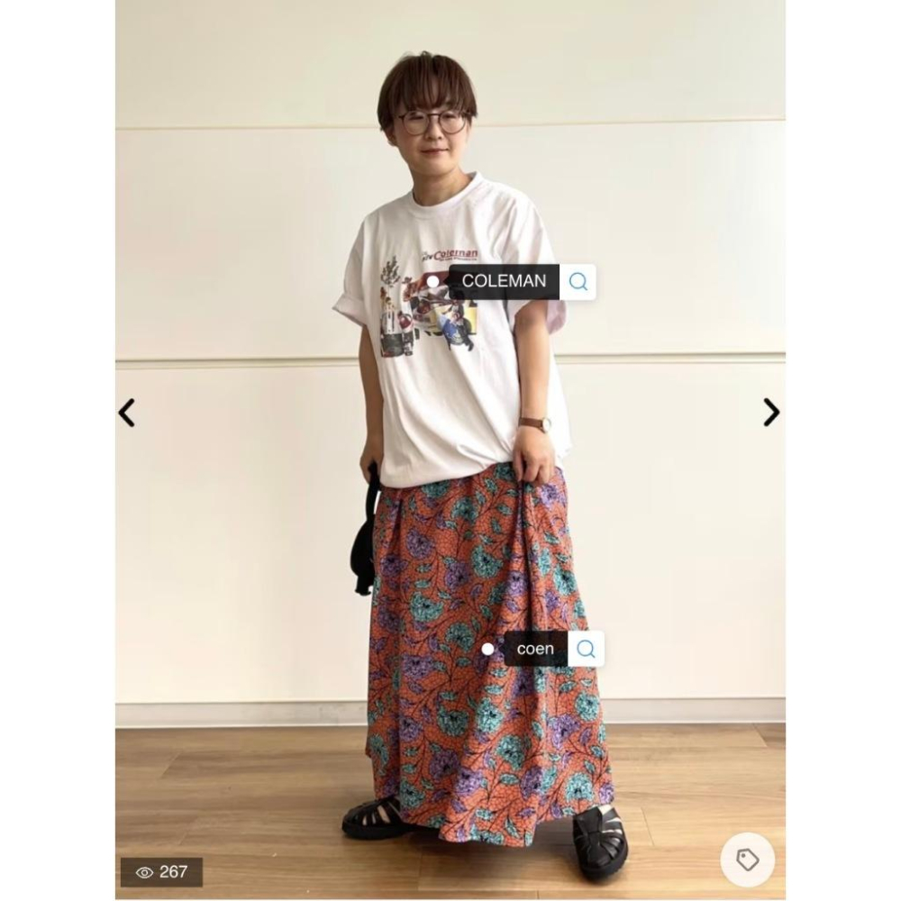 二手united arrows coen Market 蠟染印刷印花民族風吊帶細肩帶綁帶連身洋裝 橘紅Ｍ-細節圖5