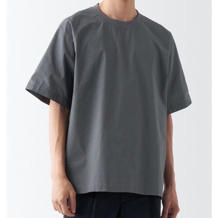MUJI 無印良品 男有機棉水洗布帛短袖T恤 深灰S-M-細節圖2