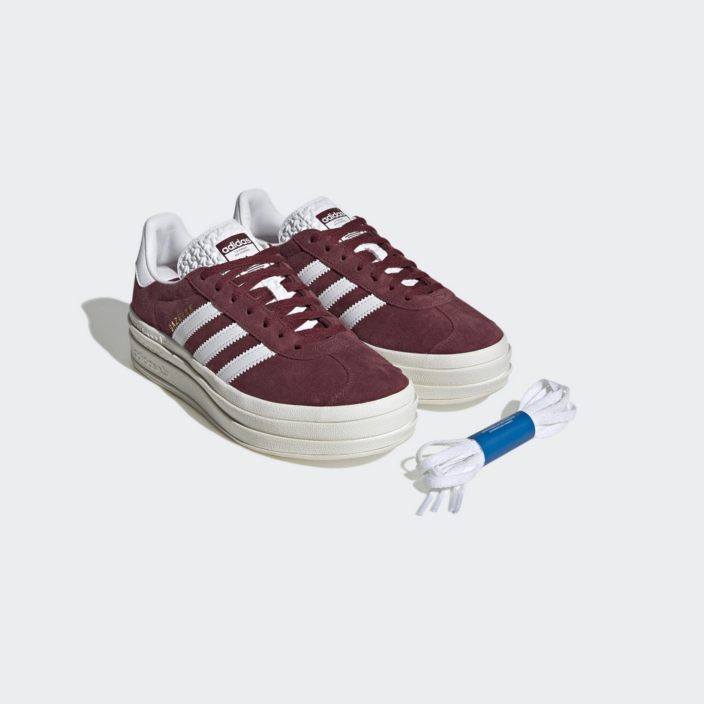 13代購 Adidas OG Gazelle Bold 酒紅白金 女鞋 休閒鞋 復古球鞋 HQ6892-細節圖2