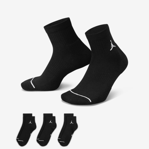 13代購 Nike Jordan Everyday Sock 黑色 過踝 襪子 短襪 三雙 DX9655-010