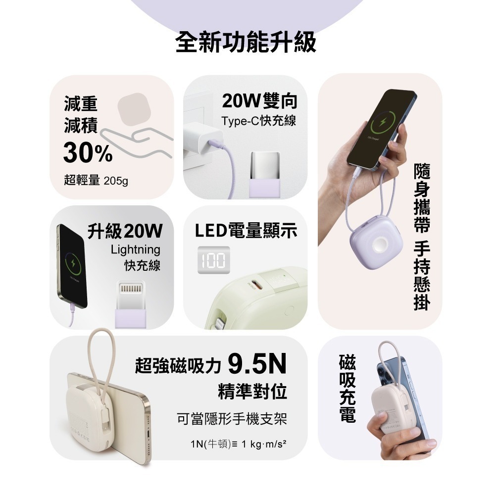 免運 雲朵 aircolor 雲朵系 磁吸快充行動電源 10000mah 自帶線L+C 蘋果 手錶耳機-細節圖5