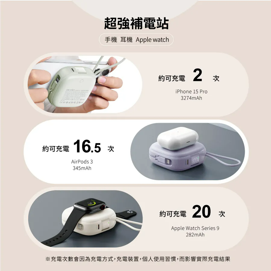 免運 雲朵 aircolor 雲朵系 磁吸快充行動電源 10000mah 自帶線L+C 蘋果 手錶耳機-細節圖7