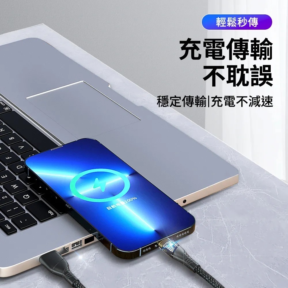 NISDA 騎士快充系列100cm 編織發光充電線 快充線 充電線 USB-C Type-C Lightning-細節圖5