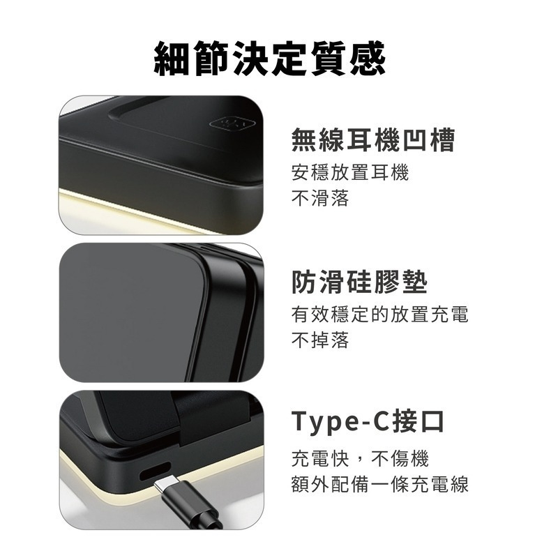 免運 Oweida 三合一折疊式 15W磁吸無線充電座 適用iPhone Airpods Apple Watch-細節圖7