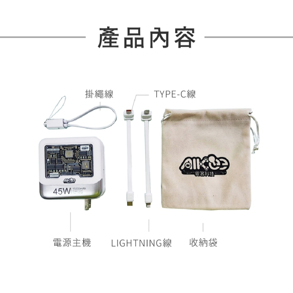 免運 AIKee 愛客科技 麥塊充 45W 特快充行動電源 15000mAh 三合一行動電源 可上飛機-細節圖11