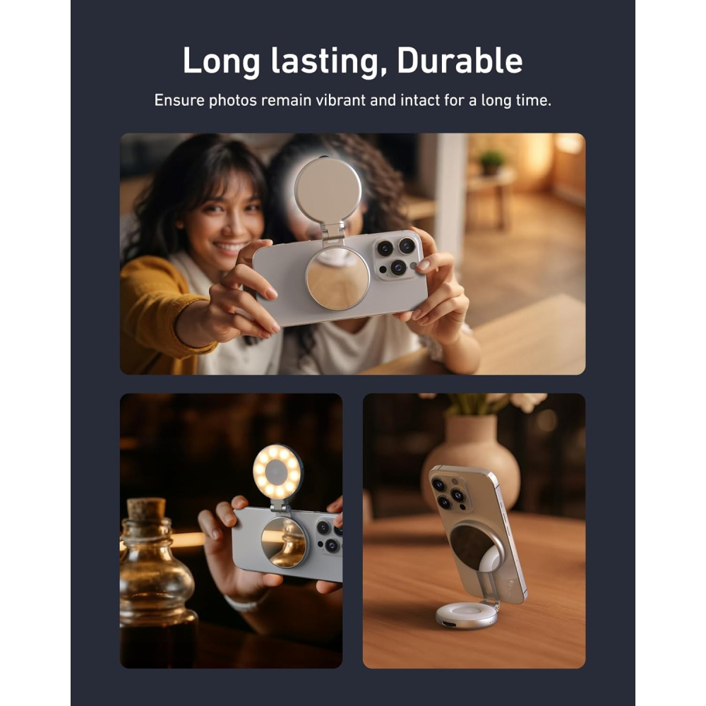 免運 TELESIN 迷你手機磁吸美顏補光燈 手機支架 可折疊 三色柔光 自拍/攝影/TikTok/Zoom 通話/視訊-細節圖4