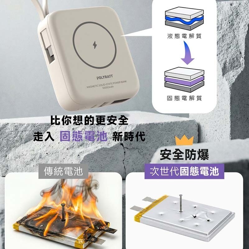 免運 WH/CCC認證 POLYBATT H20 SSB防爆固態電池 20W 磁吸無線充行動電源10000mAh-細節圖2