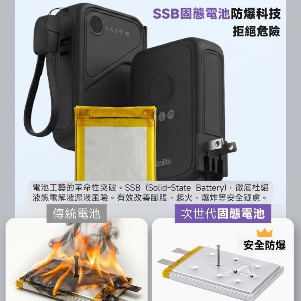 CCC/WH  KooPin X3 SSB 安全防爆固態電池無線快充10000mAh行動電源 台灣製-細節圖7