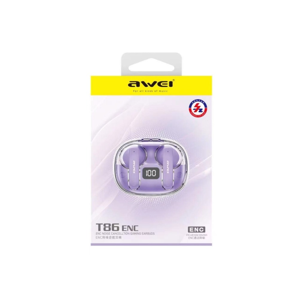 升級版 AWEI T86S 入耳式 TWS降噪遊戲真藍牙耳機 IPX6防水防汗 ENC抗噪 TWS耳機 通話抗噪-規格圖9
