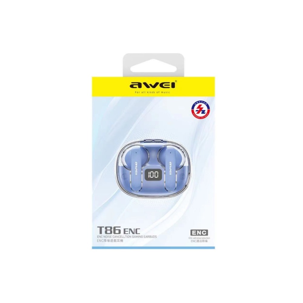 升級版 AWEI T86S 入耳式 TWS降噪遊戲真藍牙耳機 IPX6防水防汗 ENC抗噪 TWS耳機 通話抗噪-規格圖9