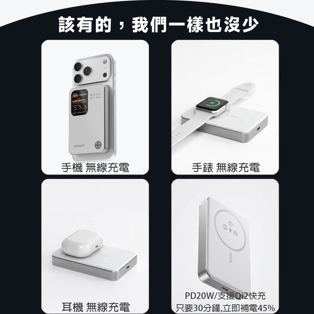 WH/CCC/QR碼 POLYBATT PB11 AI溫控防爆固態電芯 磁吸無線充行動電源 10000mAh-細節圖6