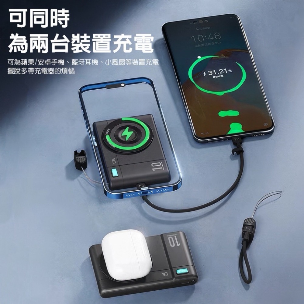 【3C認證/Wh標示】DA 小卡 超薄磁吸行動電源 10000mAh 磁吸充電 自帶雙線 快充-細節圖8