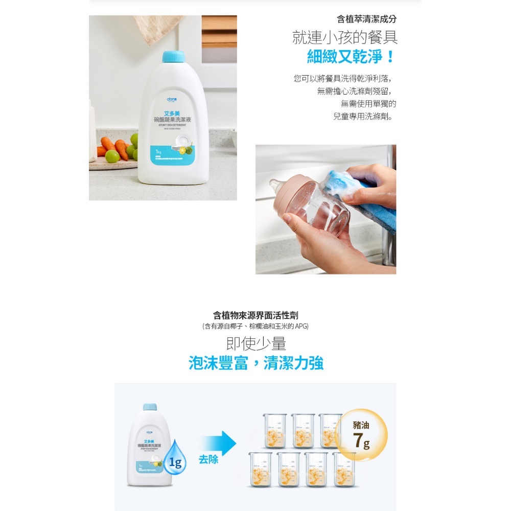 艾多美 碗盤蔬果洗潔液（1KG)（已換新包裝）-細節圖4