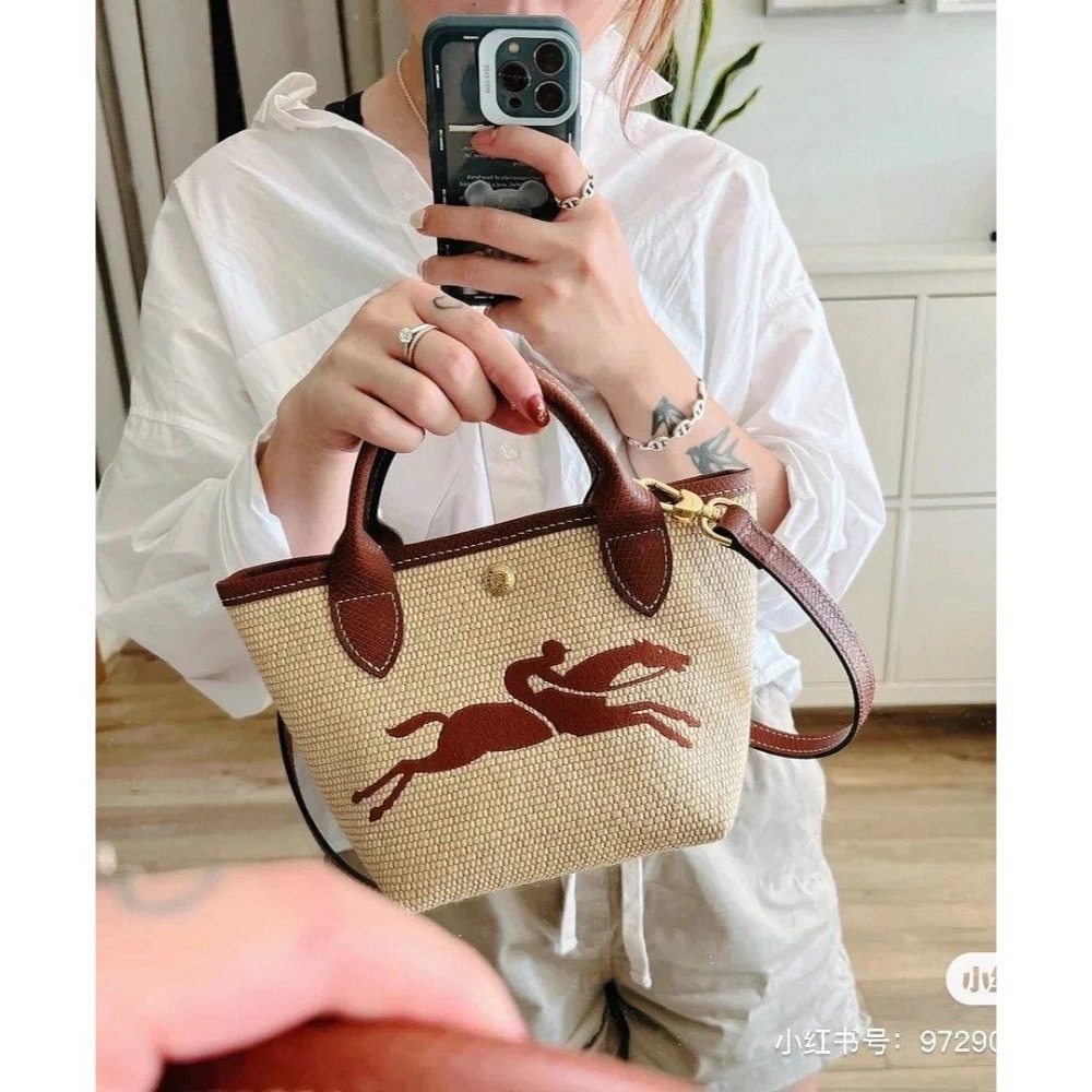 ✨美國代購✨法國正品Longchamp 迷你款拉菲草編包水餃包斜跨包 限時特賣-細節圖4