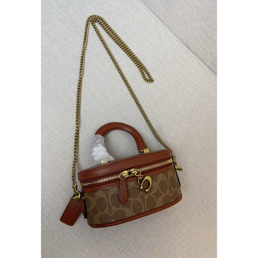 ✨美國代購✨限時特賣 COACH CT876 新款迷你手提斜挎女包 單肩包 化妝包 盒子包-細節圖4